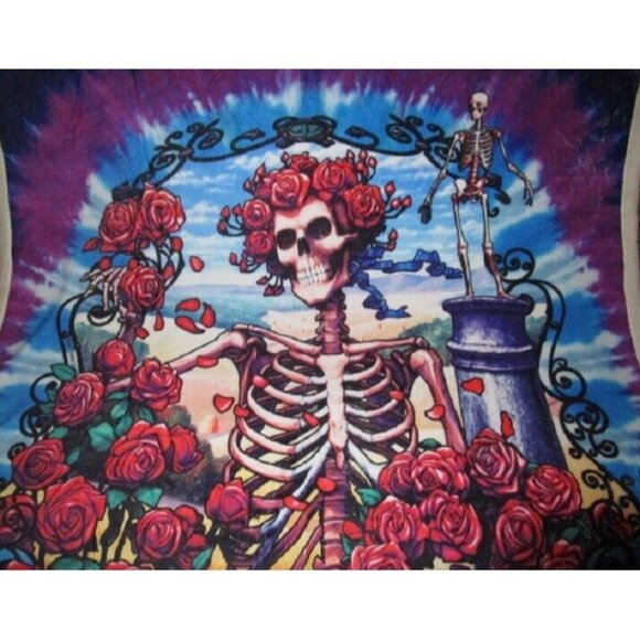 New Skeleton & Roses Grateful Dead Bertha Sherpa Gift Throw Blanket Tie Dye 30th - Picture 2 of 5
